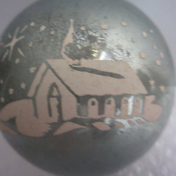 2 Shiny Brite Silent Night Church Blue Stencil Glass Christmas Ornament Vtg - Picture 5 of 9